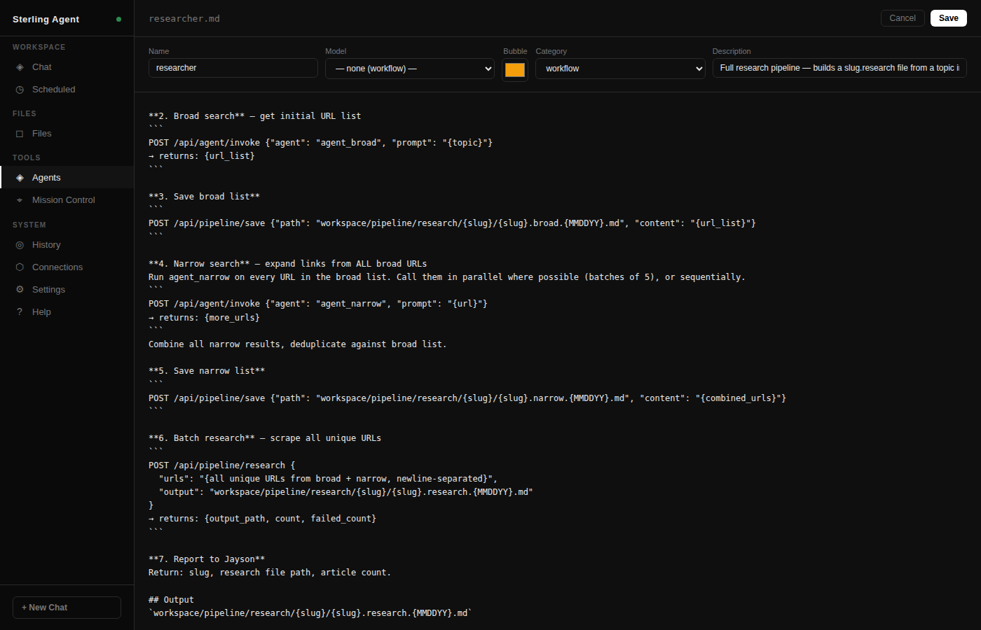 Sterling Agent — Agent editor