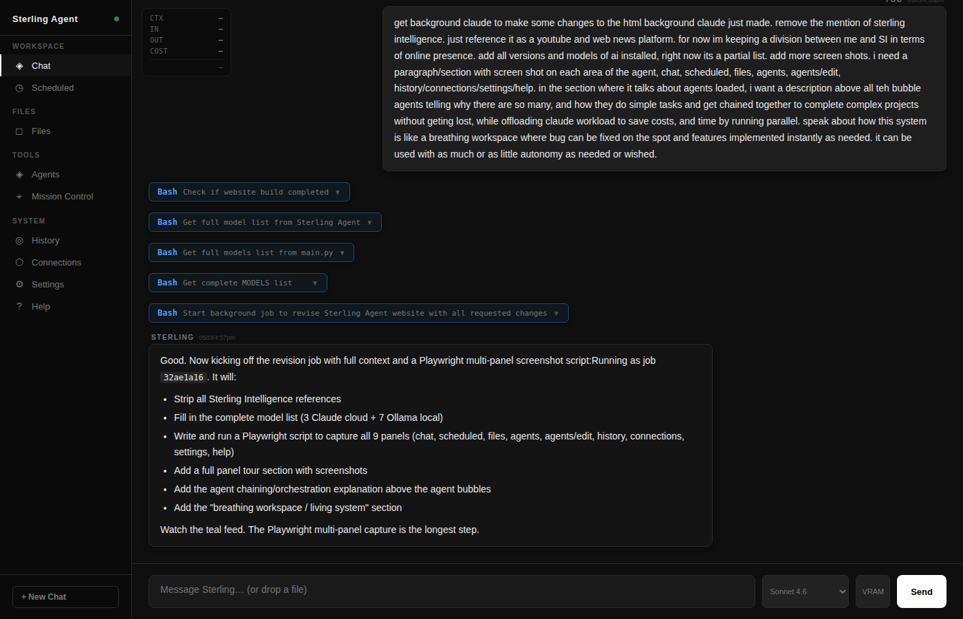 Sterling Agent — Chat panel